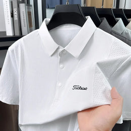 Luxury Men Summer New Short-Sleeved Polo Shirt Lapel Button Solid Color Letter Print Comfortable Ventilate Fashion Men'sClothing