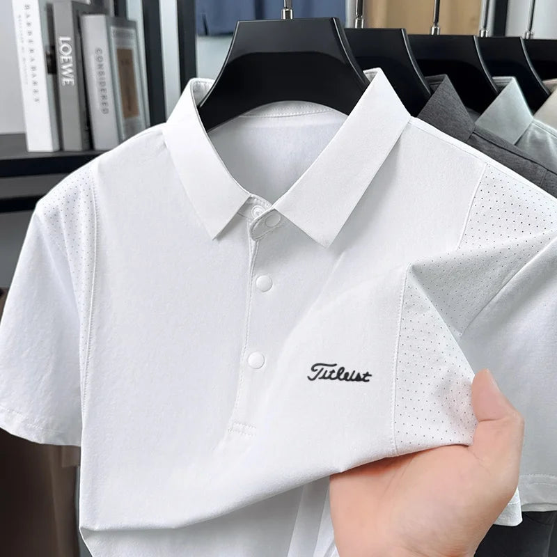 Luxury Men Summer New Short-Sleeved Polo Shirt Lapel Button Solid Color Letter Print Comfortable Ventilate Fashion Men'sClothing