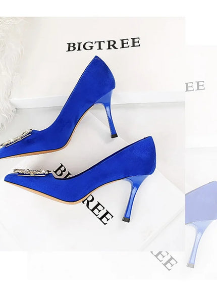 Fashion Women High Heels Metal Rhinestone Buckle Square