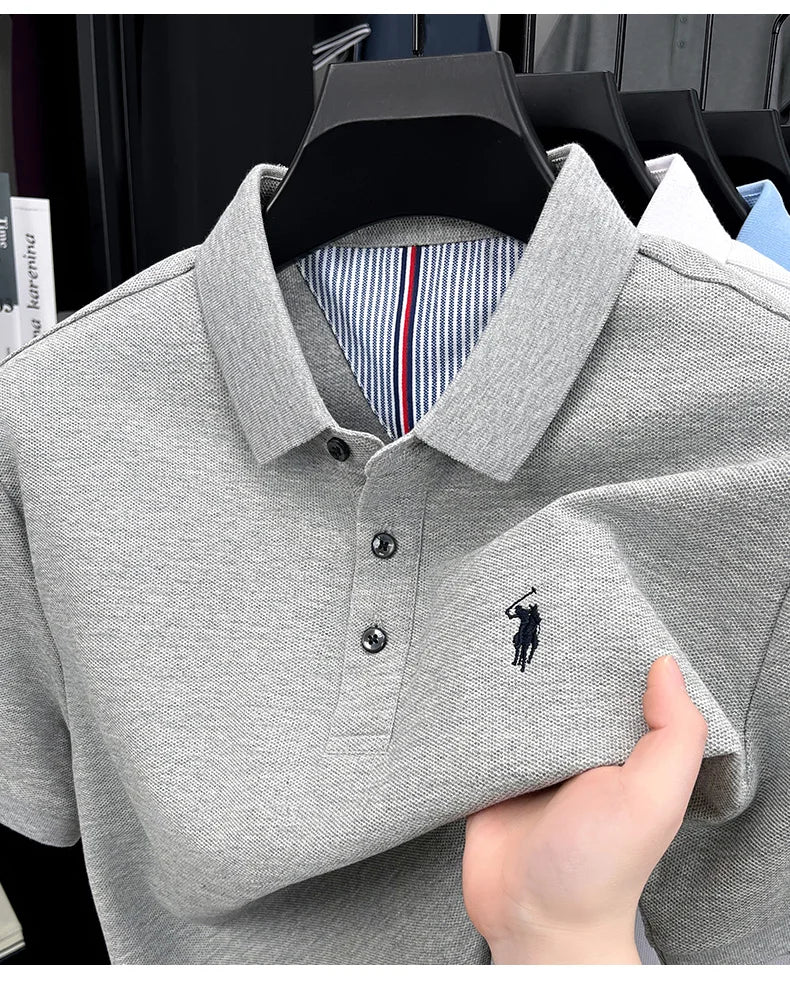 100% pure cotton short sleeved men's polo shirt summer fashion high-end brand pony embroidery golf top casual business T-shirt