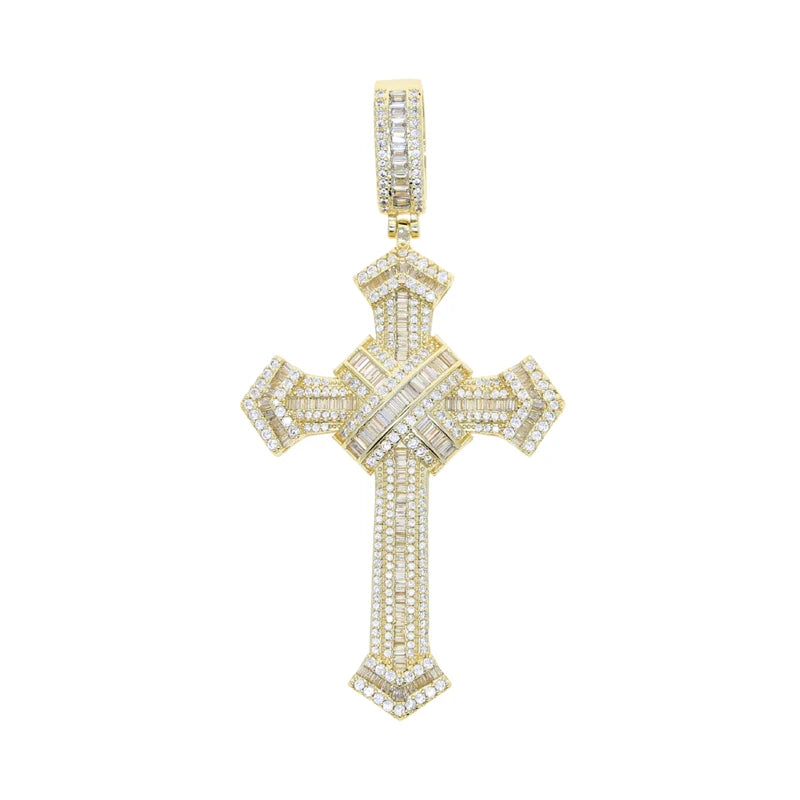 2025 New Cross Pendant for Men Women Full Iced Out Cubic Zircon Hip Hop Necklace Link Chain Fashion Rock Jewelry