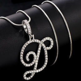 Flatfoosie New A-Z Cursive Initial Letter Name Pendant Necklace For Women Simple Rope Chain Letter Necklace Fashion Jewelry Gift