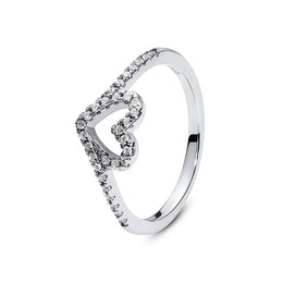 Original 925 Sterling Silver Ring Love Heart Pave CZ Crystal Stackable Rings For Women Wedding Engagement Birthday Gift Jewelry