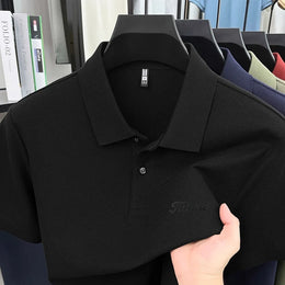 Men's Summer New Cotton 100% Short-Sleeved Polo Shirt, Collar Brand Printed T-Shirt, Breathable Casual Business Men's Clothing