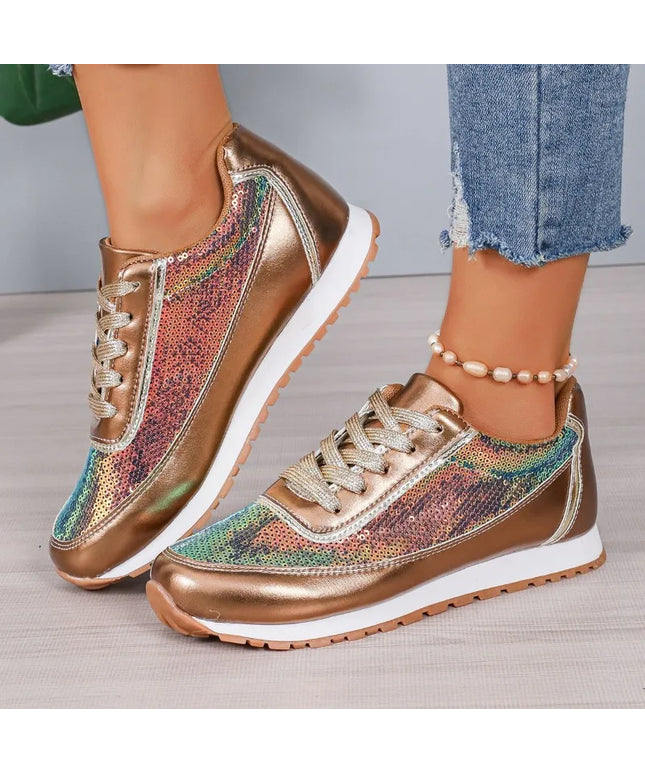 Bling Women Platform Sneakers Fashion Patchwork Glitter Running Sport Shoes Woman Outdoor Comfortable Casual Flats Plus Size 43