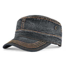 VOBOOM Washed Cotton Military Cadet Army Caps for Men Unique Design Adjustable Vintage Flat Top Hats with Air Hole