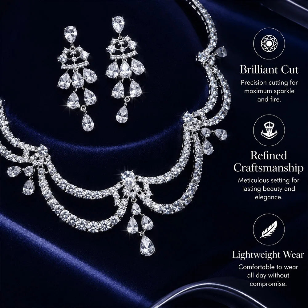 Exquisite Simple Women Jewelry Set 2 PCS Cubic Zirconia High Quality Saudi Arabia Bridal Wedding Jewellery Accessories