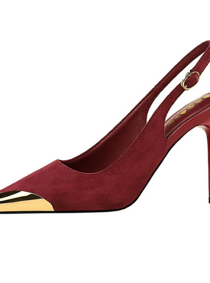 European American Style Metal Pointed High Heels Slim