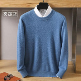 Autumn Winter New Men's Sweater Round Neck Loose Pullover Knitted Sweater Casual Solid Color Thickened 100% Mink Cashmeresweater