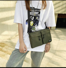 Casual Sporty Black Crossbody Bag Men's Messenger Bag Green Cloth Small Square Bag Suitable for Work Versatile Shoulder Bag