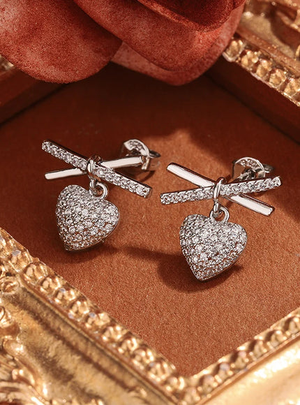 💋 Elegant Full-Diamond Heart Earrings - Sparkling Zircon