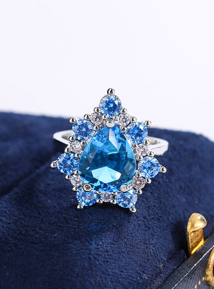 KissIcon Silver Plated Zircon Jewelry Set Sapphire Earrings