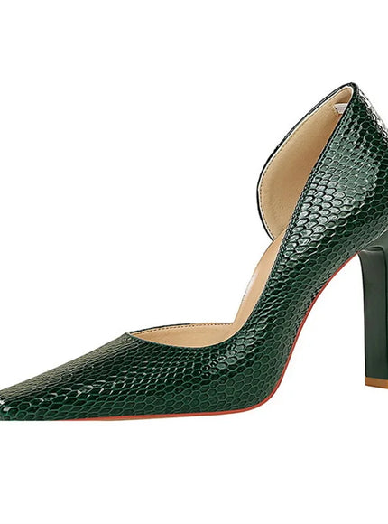 Woman Vintage Snake Print Pumps Square Toe Patent