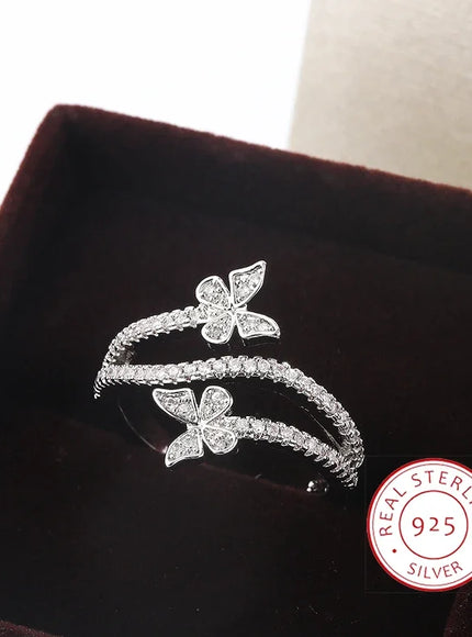 Kiss Icon Butterfly Zircon Ring - 925 Silver Plated Elegance