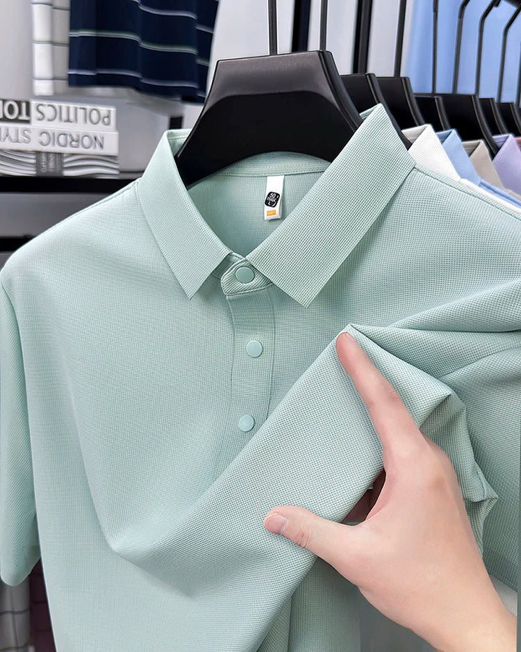 2025 Men's Sporty Polo Waffle Shirt | Moisture-Wicking Golf Tennis Top Sizes S-5XL, Snap Buttons, 7A Antibacterial High Quality