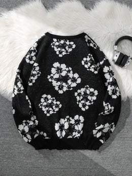 KissICON Cool Floral Jacquard Mens Crew Neck Winter Pullover Gift