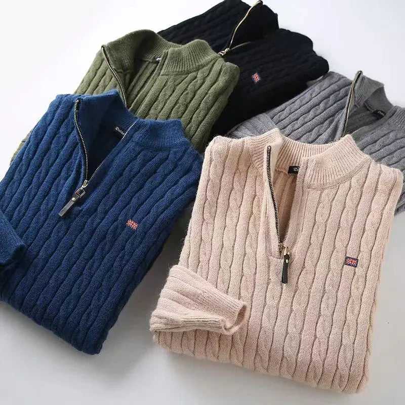KissICON Luxury Mens Cashmere Blend Zipper High Collar Sweater