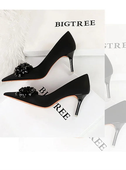 Rhinestones Women Pointed Toe Shallow Mouth Pumps Crystal