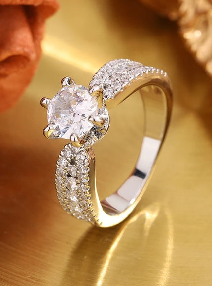 KissIcon Silver Plated Ring For Women 6 Prong Zircon Shine