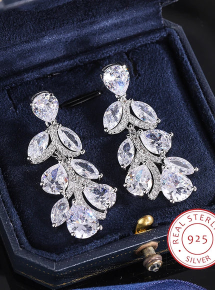 KissIcon Elegant 925 Silver Zircon Drop Earrings AAAA