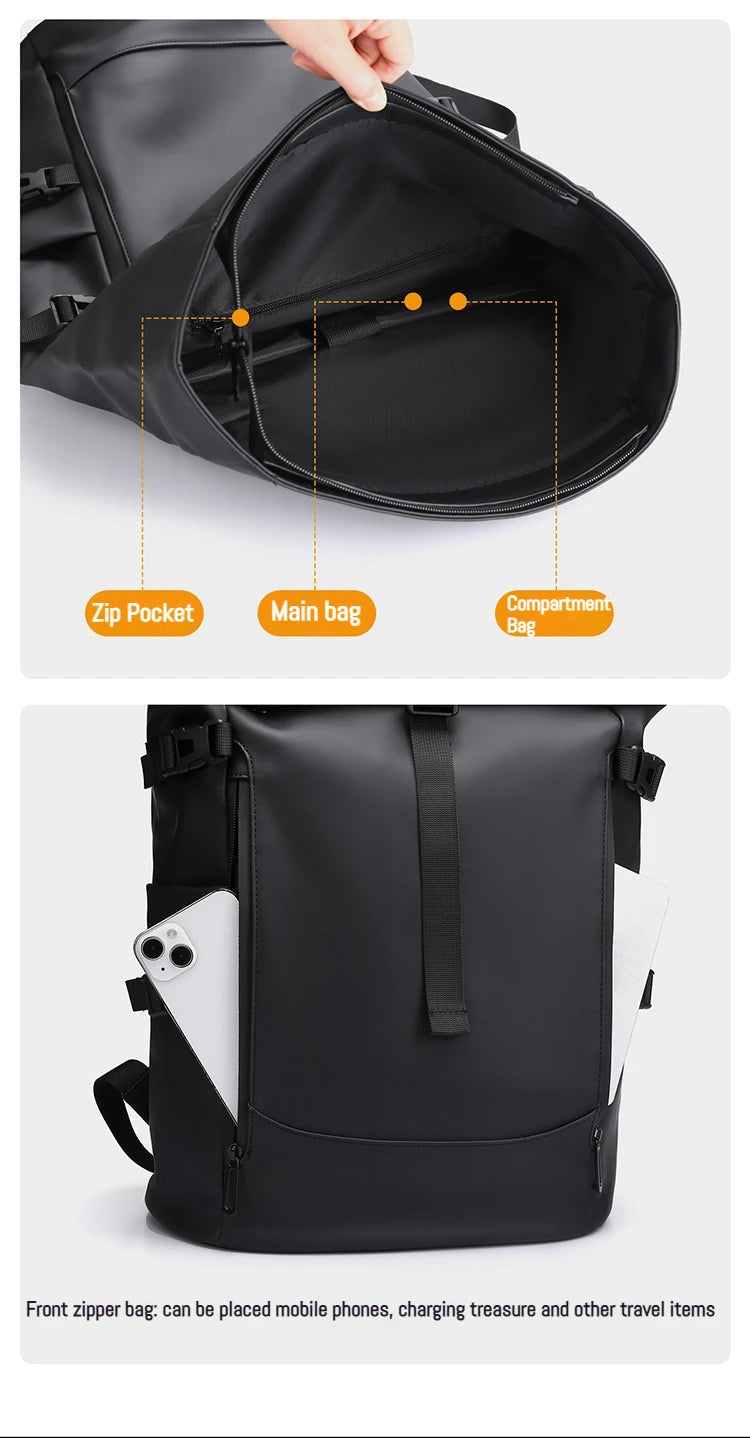New Shoulder Bag Men's Senior Sense of Business Computer Outdoor Leisure Rolled Edge Travel Backpack Fashion Commuting