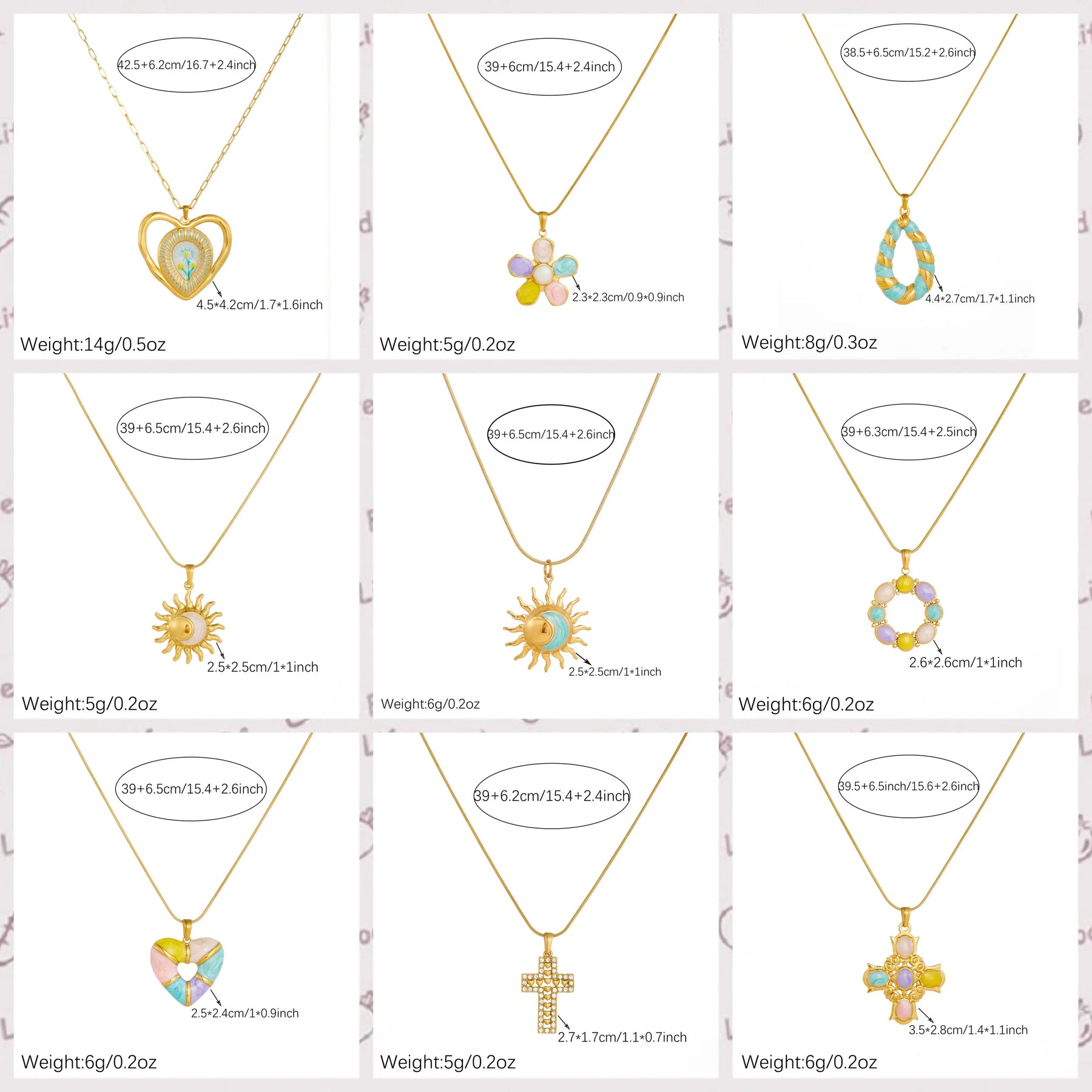 DIEYURO Multicolor Pastel Enamel Heart Cross Sun Floral Pendant Necklace Collection Lady Stainless Steel Waterproof Jewelry Gift
