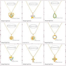 DIEYURO Multicolor Pastel Enamel Heart Cross Sun Floral Pendant Necklace Collection Lady Stainless Steel Waterproof Jewelry Gift