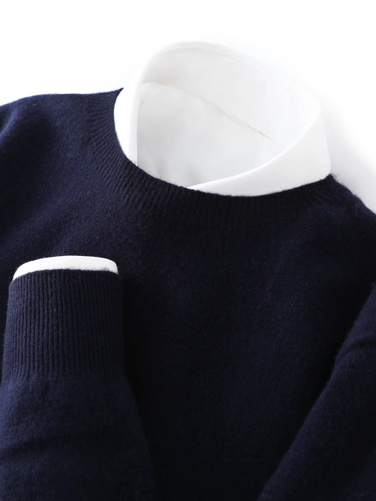 100% Merino Wool Sweater Man O-neck Basic Wool Pullover Autumn Winter Long Sleeve Soft Warm Jumper Smart Casual Knit Popular Top