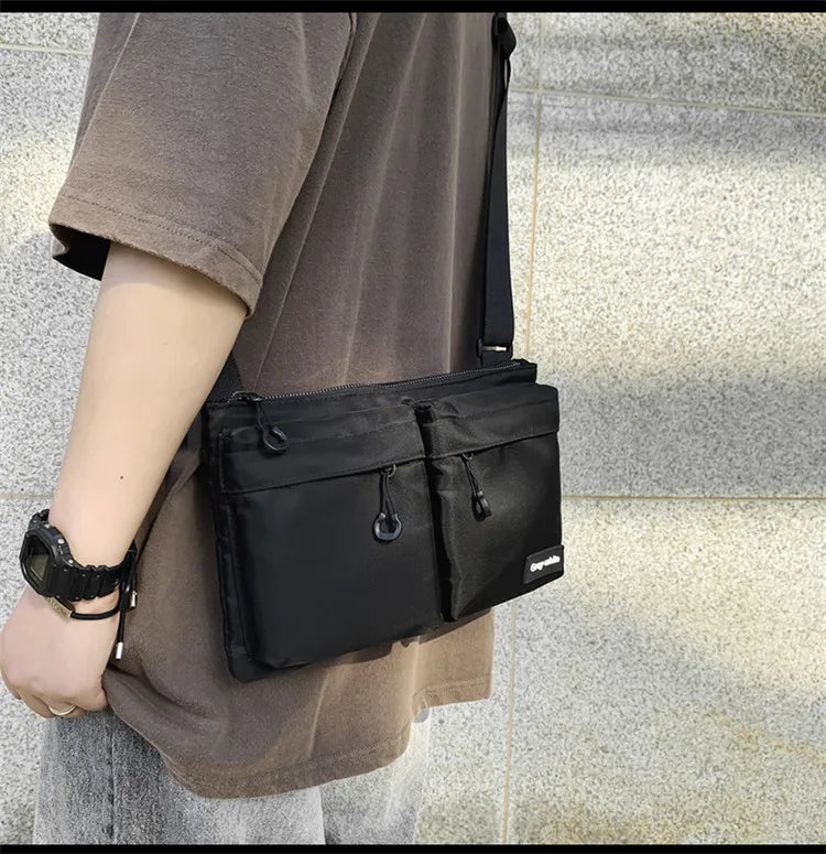 Casual Sporty Black Crossbody Bag Men's Messenger Bag Green Cloth Small Square Bag Suitable for Work Versatile Shoulder Bag