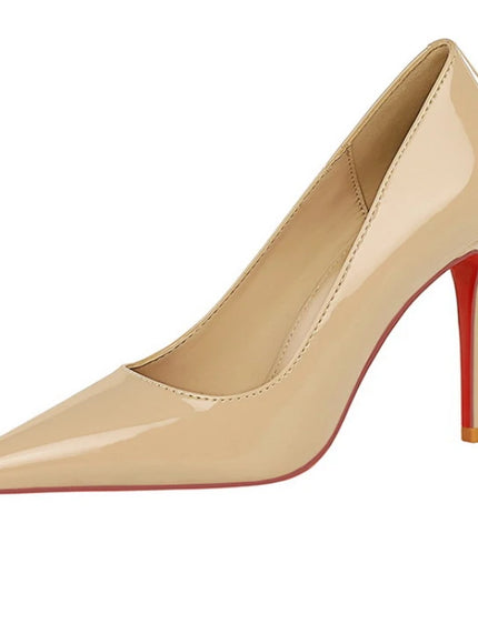 Fashionable Simple Slim Heels High Heels Glossy Patent