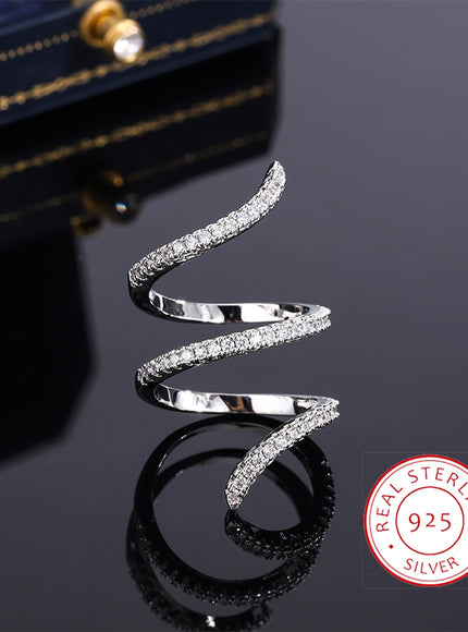 KissIcon 925 Silver Geometric Zircon Ring - Line Design