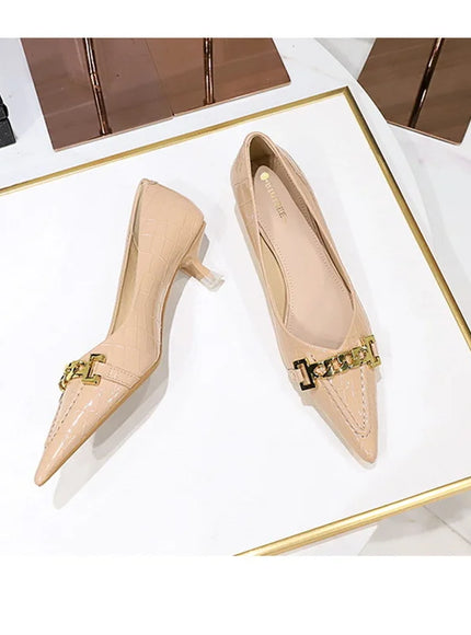 Fashion Metal Chain Decoration Women Pumps Shallow Mouth