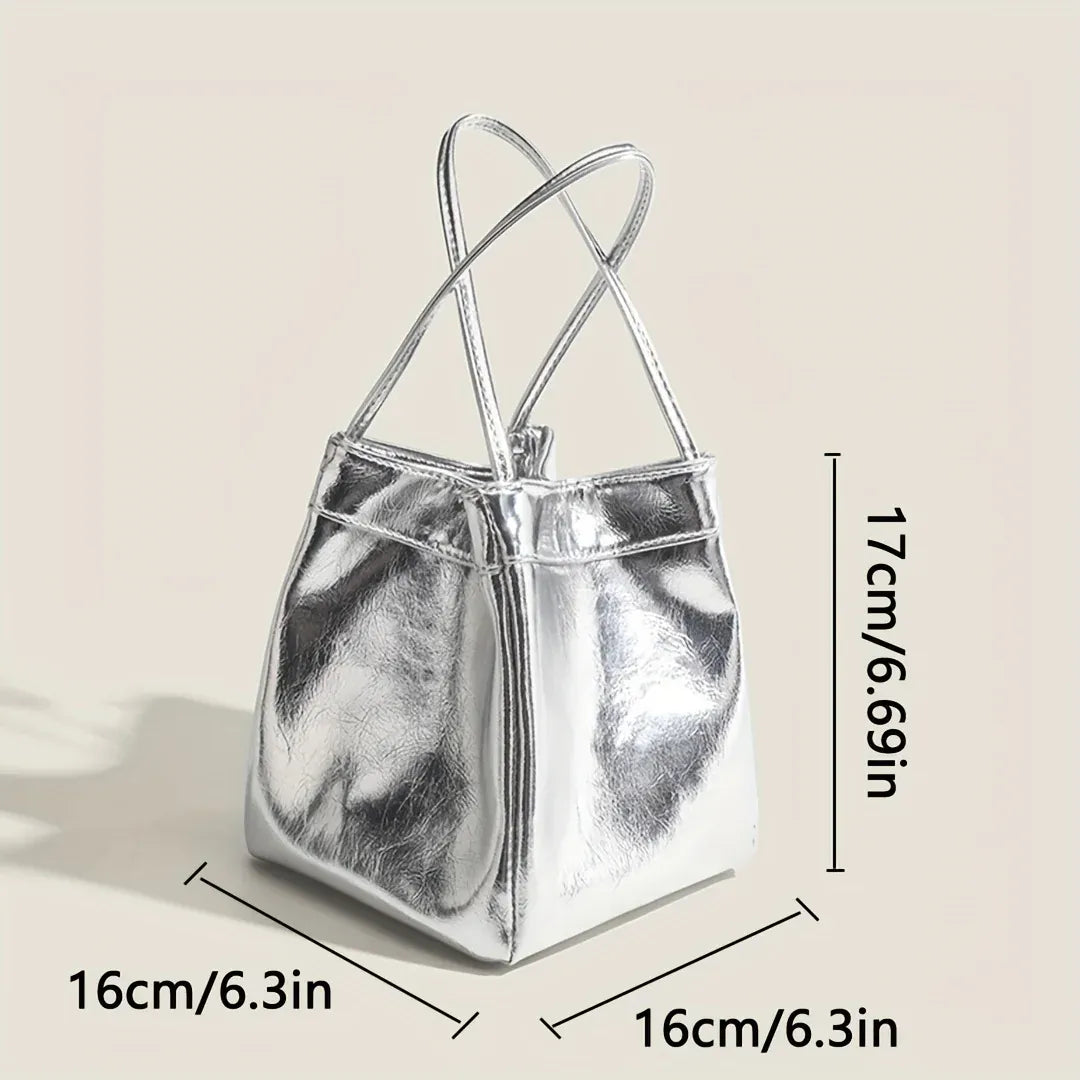 Dropshipman Sliver Sparkling Silver Mini Fashion Drawstring Bucket Bag, PU Sparkling Handbag, Women's Fashion Handbag and Wallet