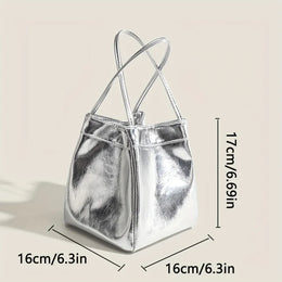 Dropshipman Sliver Sparkling Silver Mini Fashion Drawstring Bucket Bag, PU Sparkling Handbag, Women's Fashion Handbag and Wallet