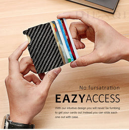 Minimalist  Wallet for Men, Money Clip Cash Strap Wallet, RFID Blocking Metal Wallet Aluminum Card Holder(Carbon Fiber)
