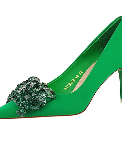 Rhinestones Women Pointed Toe Shallow Mouth Pumps Crystal