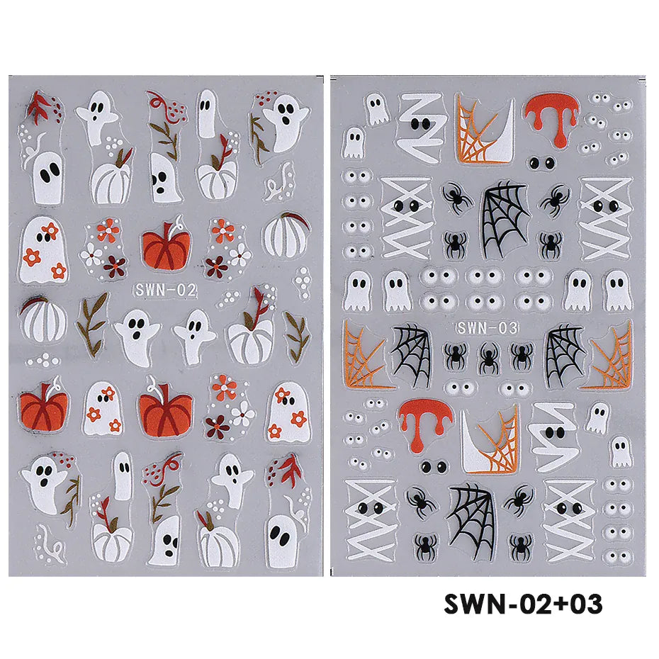 2pcs Adorable Halloween Design Matte Nail Sticker Black Cat Magic Bear Pumpkin Star Decals Holiday Design Sliders Manicure Decor