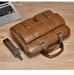 Mens Business Briefcase Large Capacity PU Leather Laptop Bag Fashion Crossbody Shoulder Tote Bag for Work Office