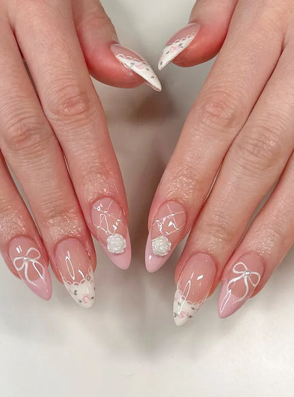 KissIcon False Nails Press On Almond Flower Bow