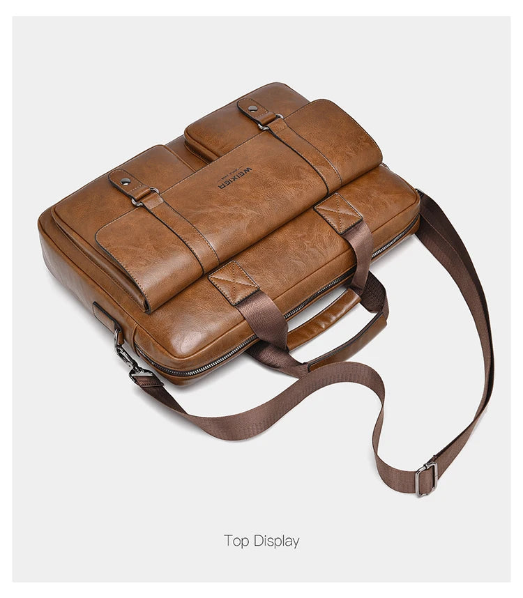 Mens Business Briefcase Large Capacity PU Leather Laptop Bag Fashion Crossbody Shoulder Tote Bag for Work Office