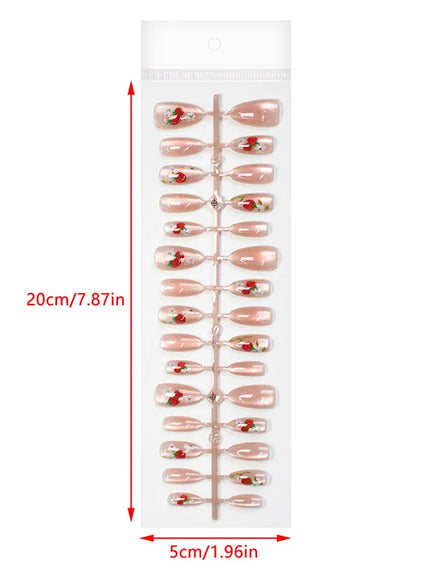 💋 Watermelon Strawberry False Nails Set - Easy