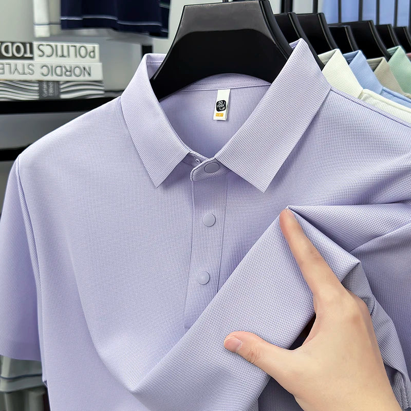 2025 Men's Sporty Polo Waffle Shirt | Moisture-Wicking Golf Tennis Top Sizes S-5XL, Snap Buttons, 7A Antibacterial High Quality