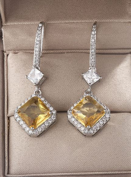 KissIcon S925 Silver Plated Earrings - Yellow CZ Dangle