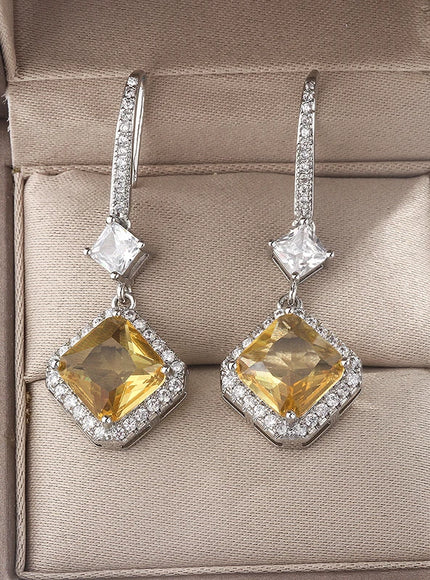 KissIcon S925 Silver Plated Earrings - Yellow CZ Dangle