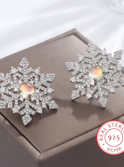 KissIcon Snowflake Zircon Earrings 925 Silver - Festive