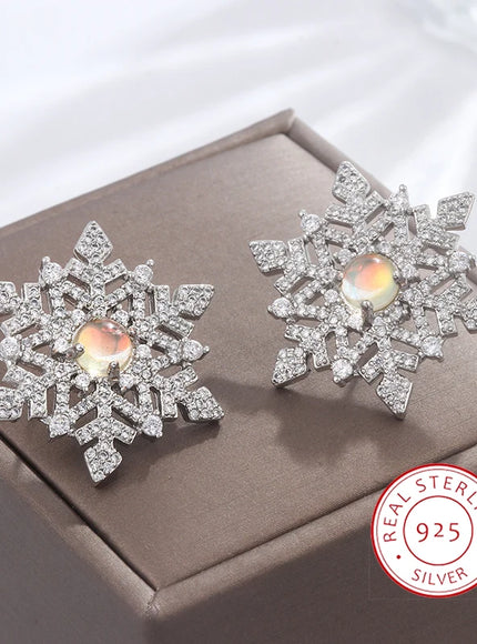 KissIcon Snowflake Zircon Earrings 925 Silver - Festive
