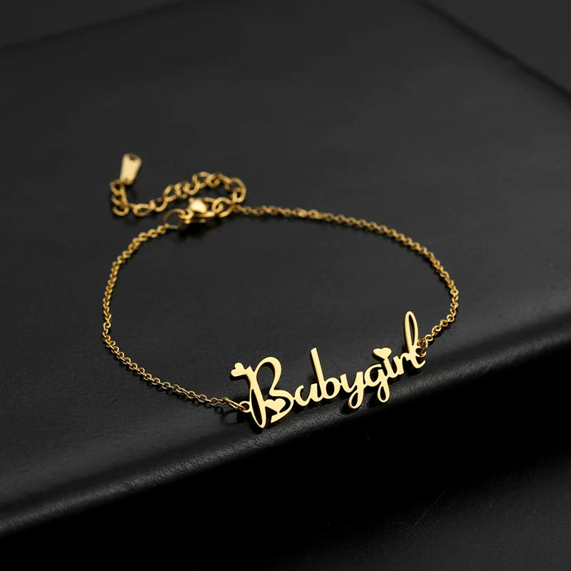 Letter Text Custom Name Bracelet For Women Men Personalized Gold Color Anklet Family Gift Stainless Steel Chain Pendant Jewelry
