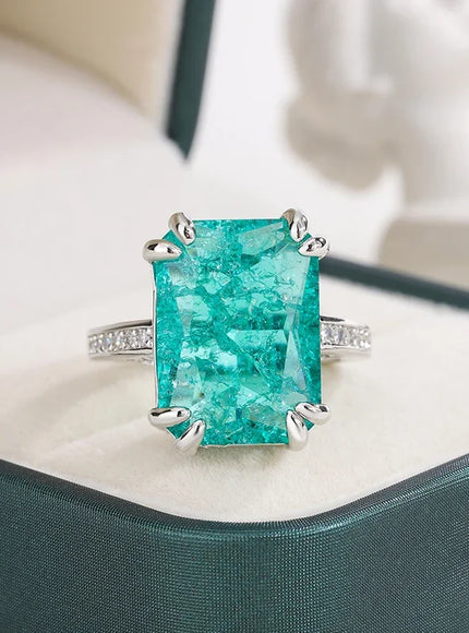 KissIcon Blue Green Moissanite Ring 925 Silver - Sparkling