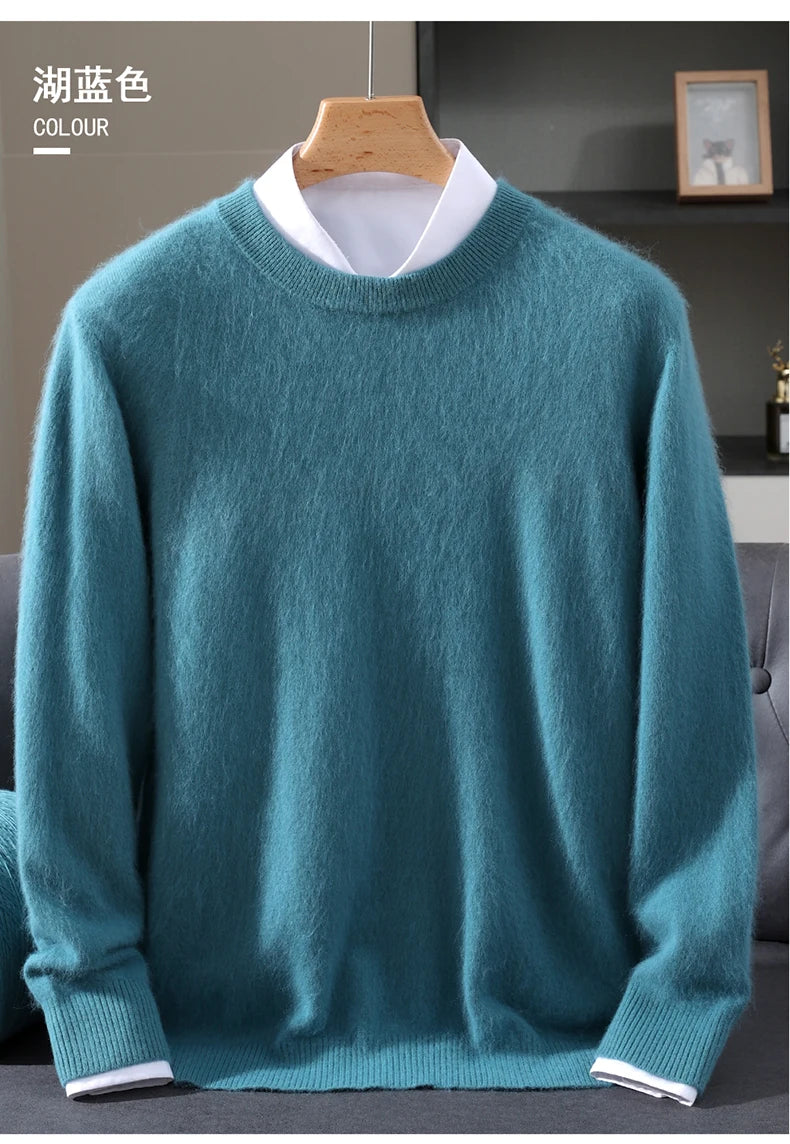 Autumn Winter New Men's Sweater Round Neck Loose Pullover Knitted Sweater Casual Solid Color Thickened 100% Mink Cashmeresweater