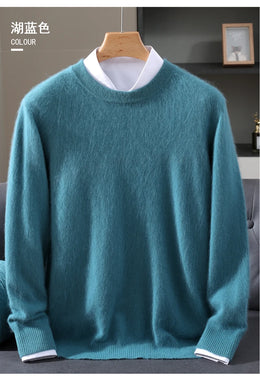 Autumn Winter New Men's Sweater Round Neck Loose Pullover Knitted Sweater Casual Solid Color Thickened 100% Mink Cashmeresweater